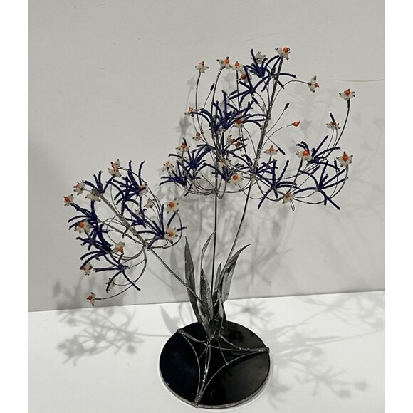 Vintage 14” Metal & Glass Beaded Flower Sculpture Art - Picture 1 of 7